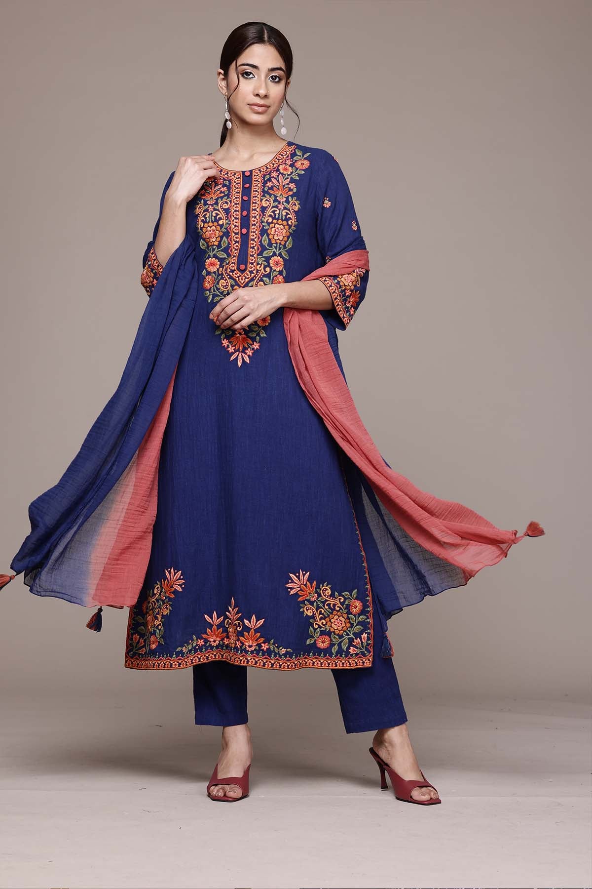 Blue Ashoka Solid Kurta With Pant And Dupatta – Melange Singapore