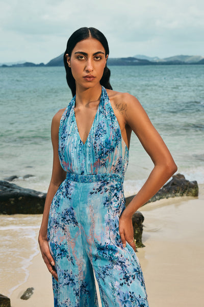 Anita Dongre Aberfa Jumpsuit Blue indian designer wear online shopping melange singapore