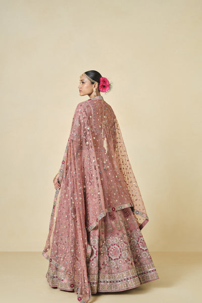 Anita Dongre Alakana Sewa Hand-embroidered Silk Lehenga Set Old Rose indian designer wear online shopping melange singapore