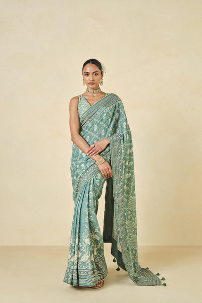 Anita Dongre Avonmora Printed Saree Sage indian designer wear online shopping melange singapore