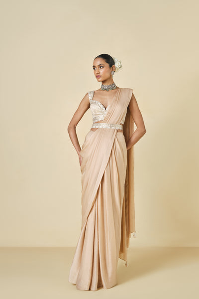 Anita Dongre Carmala Pre-draped Saree Hazelnut indian designer wear online shopping melange singapore