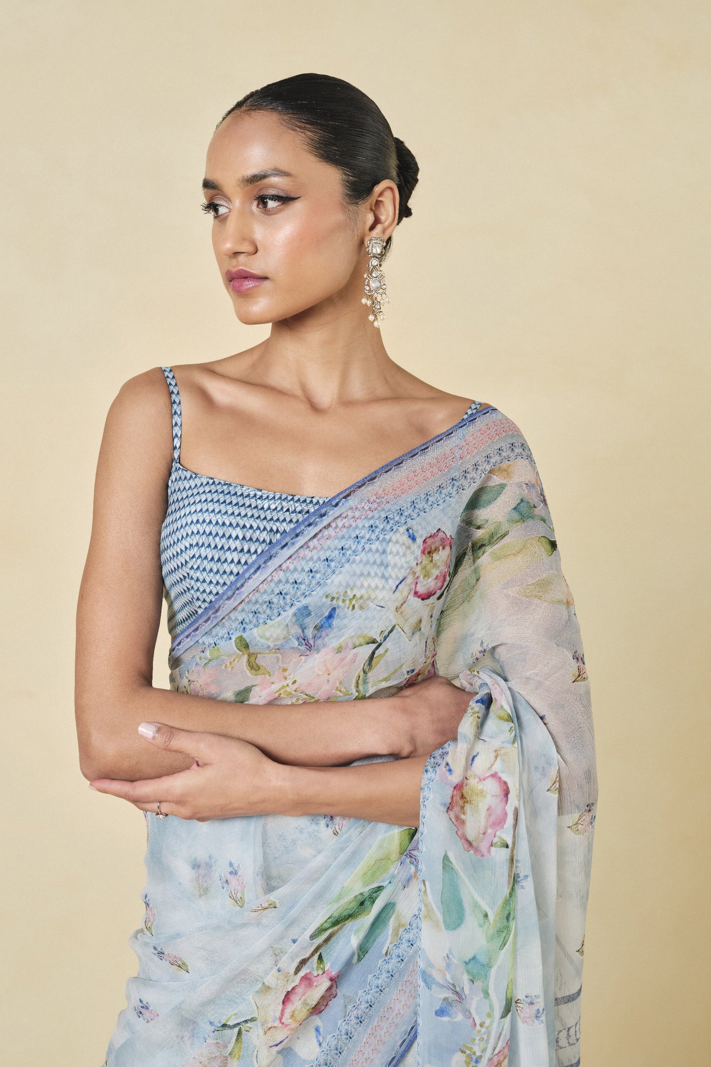 Anita Dongre Dayflower Chiffon Saree Blue indian designer wear online shopping melange singapore