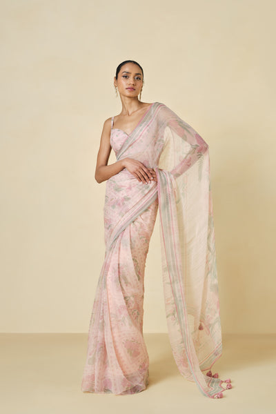 Anita Dongre Maritza Printed Chiffon Saree Blush indian designer wear online shopping melange singapore