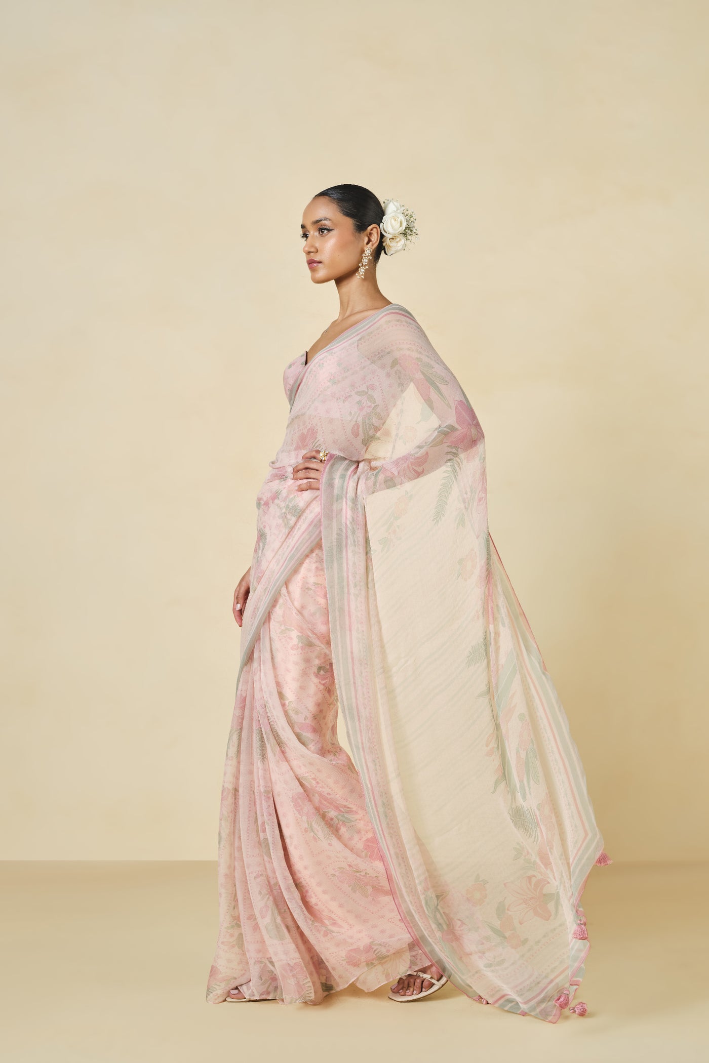 Anita Dongre Maritza Printed Chiffon Saree Blush indian designer wear online shopping melange singapore