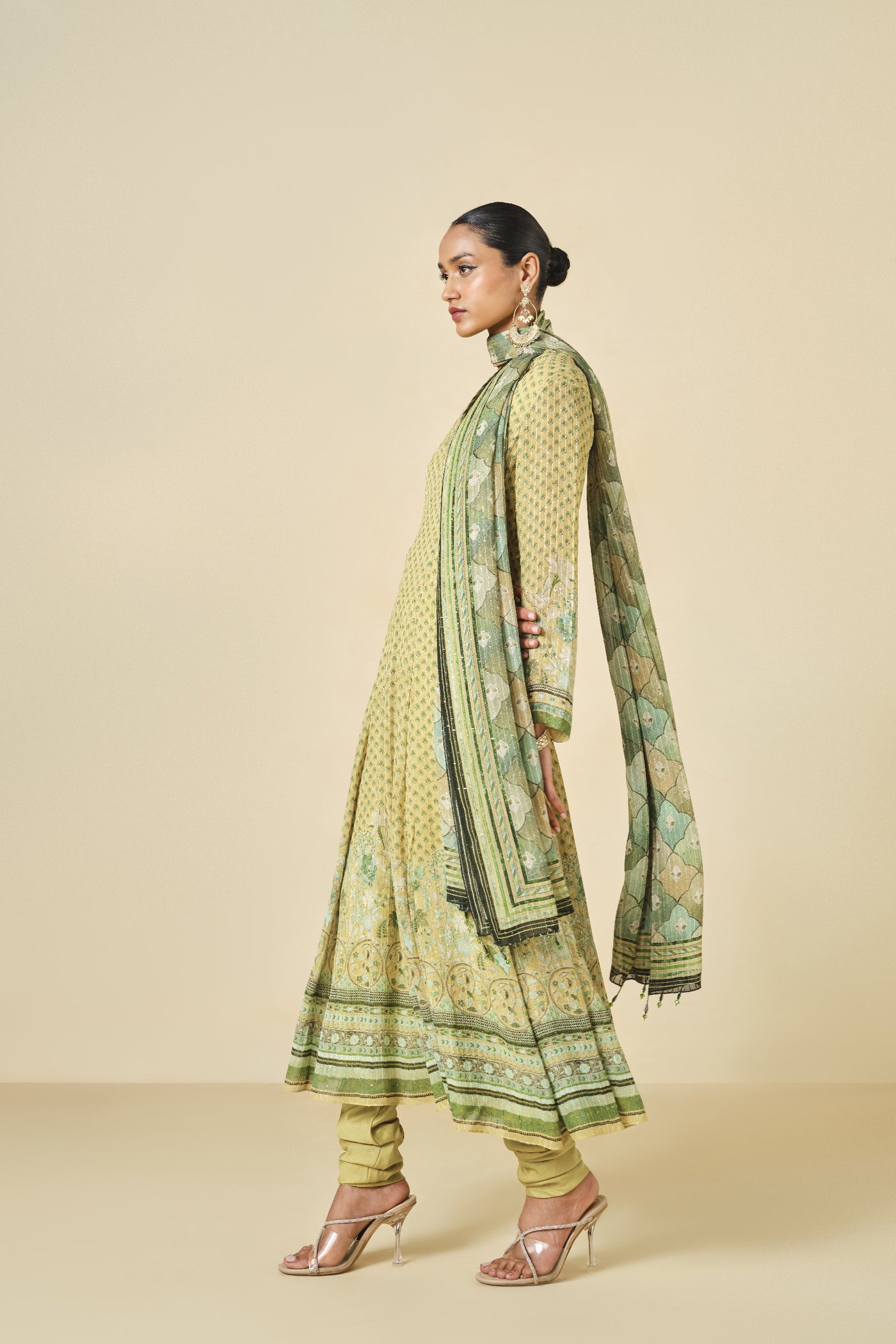 Anita Dongre Myuna Printed Anarkali Set Lime indian designer wear online shopping melange singapore