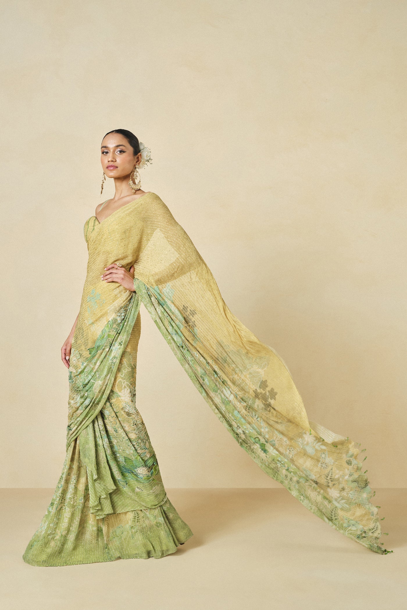 Anita Dongre Naida Georgette Pre-draped Saree Sage indian designer wear online shopping melange singapore