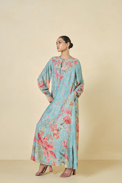 Anita Dongre Nyneve Printed Kaftan Blue indian designer wear online shopping melange singapore
