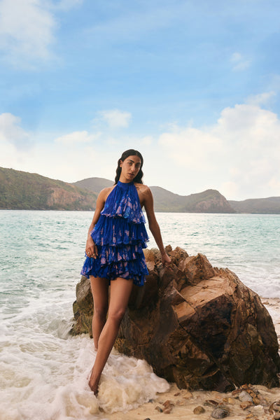 Anita Dongre Onirique Tiered Dress Blue indian designer wear online shopping melange singapore