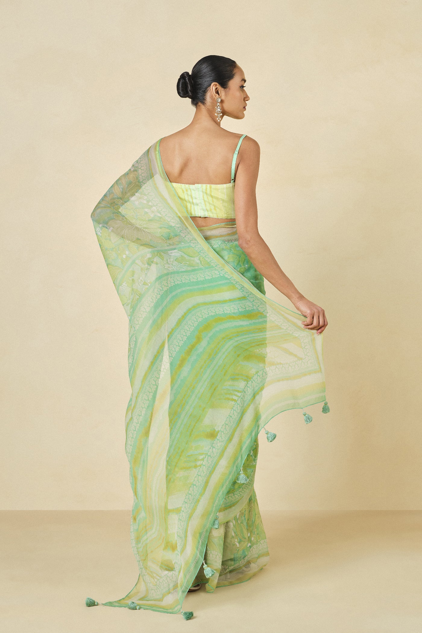 Anita Dongre Oreka Chiffon Saree Lime indian designer wear online shopping melange singapore
