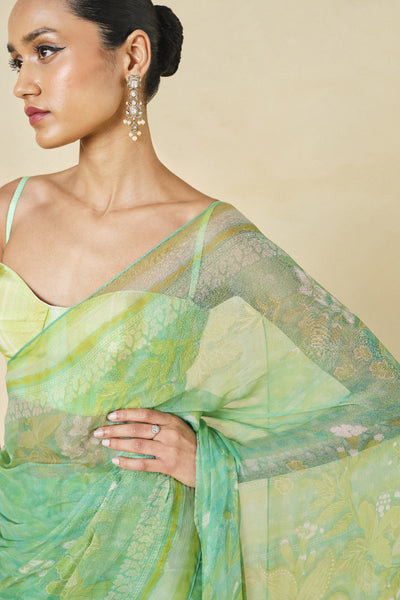 Anita Dongre Oreka Chiffon Saree Lime indian designer wear online shopping melange singapore