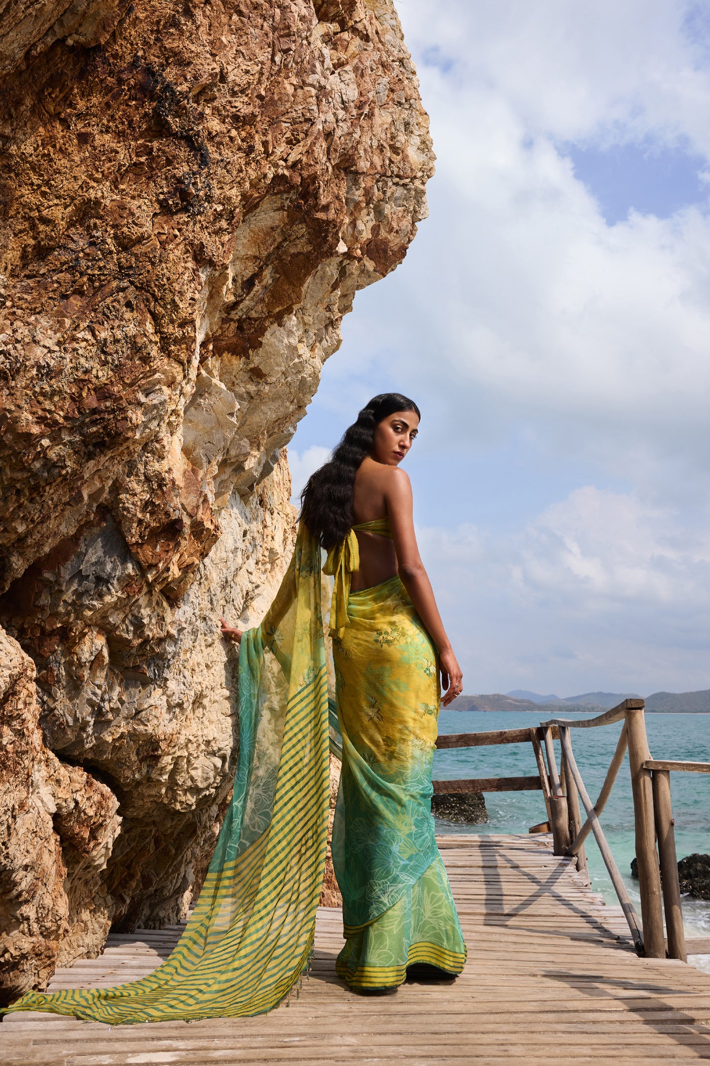 Anita Dongre Ramone Chiffon Saree Sage indian designer wear online shopping melange singapore