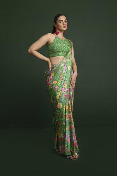 Chamee and Palak Zahra Satin Saree Indian designer wear online shopping melange singapore 