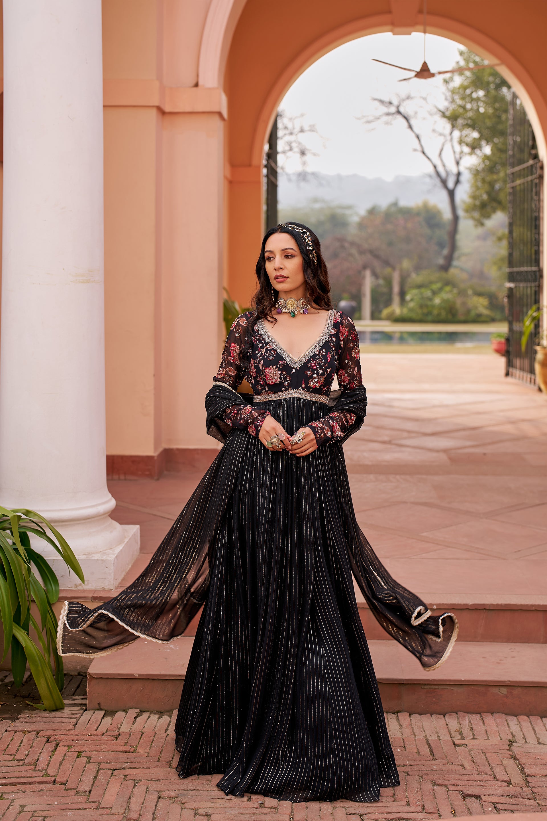 THARIKA (BLACK - KALAMKARI FUSION ANARKALI)-VC772 main image 1