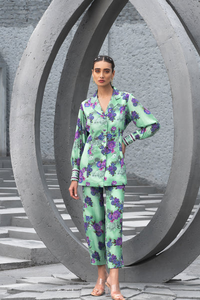 Chhavvi Aggarwal Sea Green Printed Co-ord Set indian designer wear online shopping melange singapore