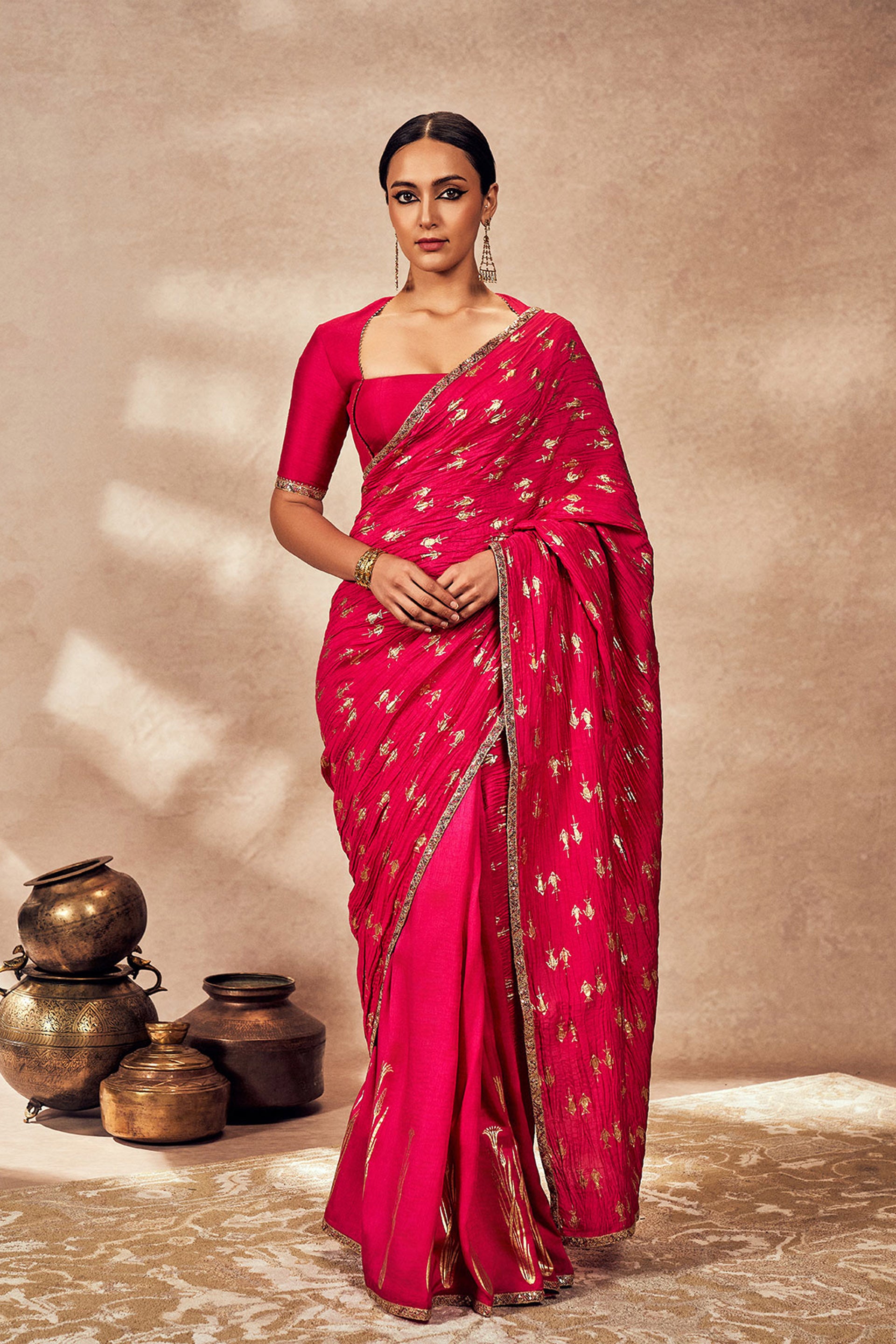 Whispering Ivy Embroidered Pink Saree