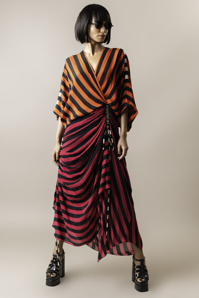 Nupur Kanoi Wrap Dress Tangerine And Magenta indian designer wear online shopping melange singapore