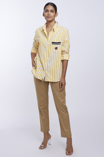 Pallavi Swadi Yellow Stripe Swarovski Beetle Shirt indian designer online shopping melange singapore