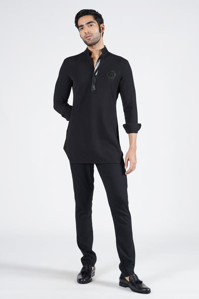 Shantanu & Nikhil Menswear Black Slim Fit Kurta indian designer wear online shopping melange singapore