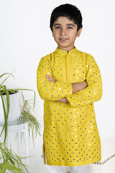 The Story Brand Stardust Kurta Set In Mango Mirror Jaal indian designer wear online shopping melange singapore
