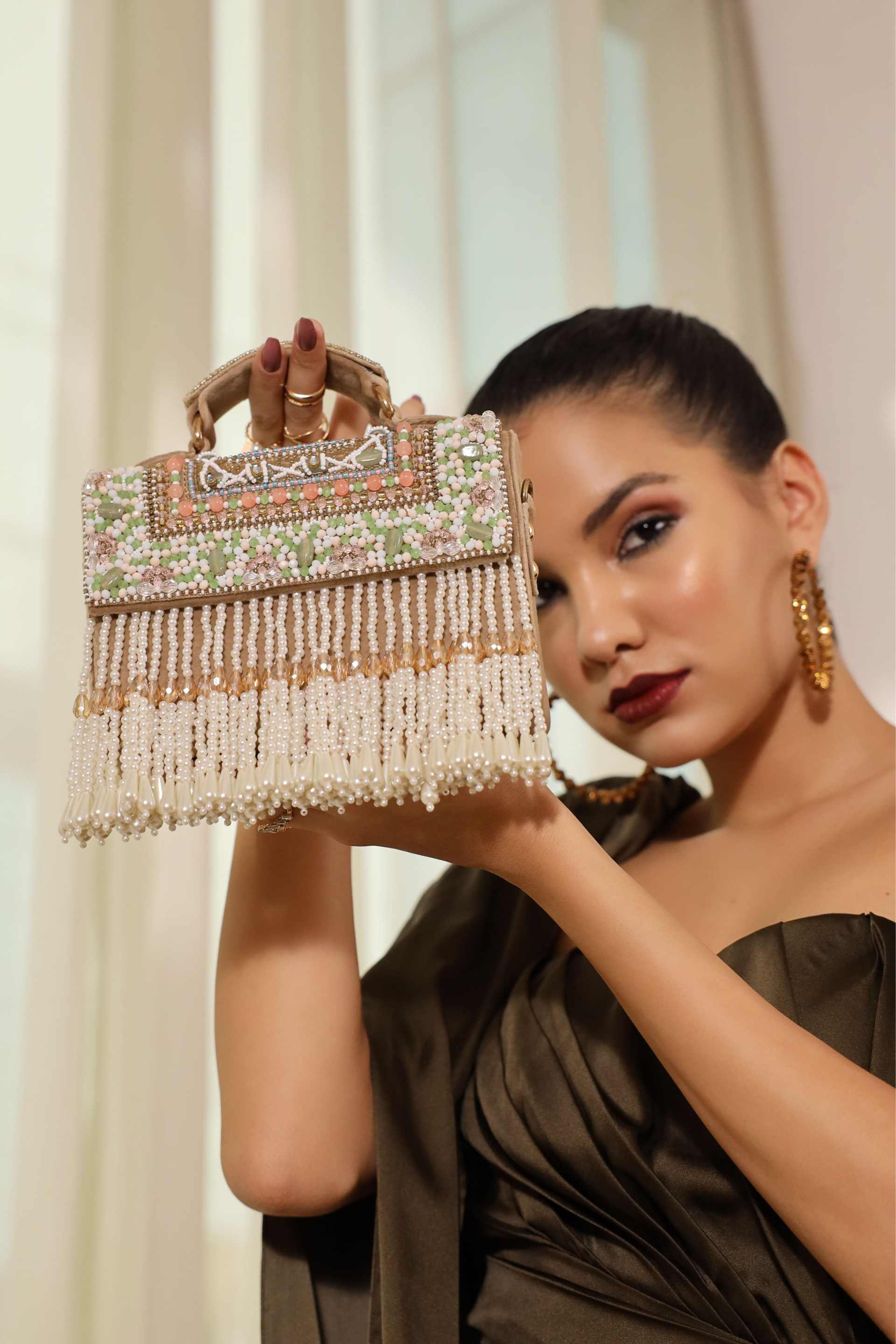 The Tan Clan Kiara Beige Flap Over Bag with Handle