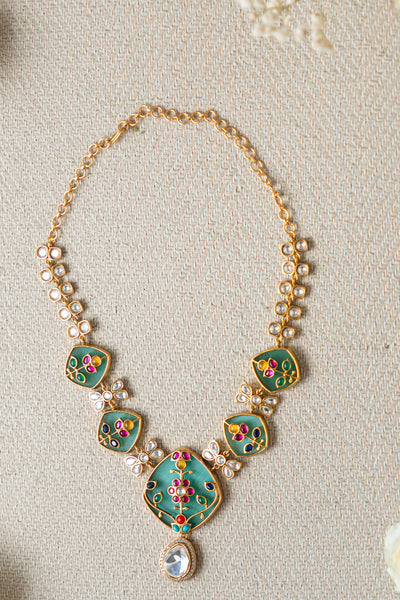Zevar Kundan Necklace Set Emerald jewellery Indian designer wear online shopping melange singapore