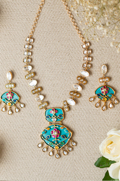 Zevar Kundan Necklace Set Turquoise jewellery Indian designer wear online shopping melange singapore