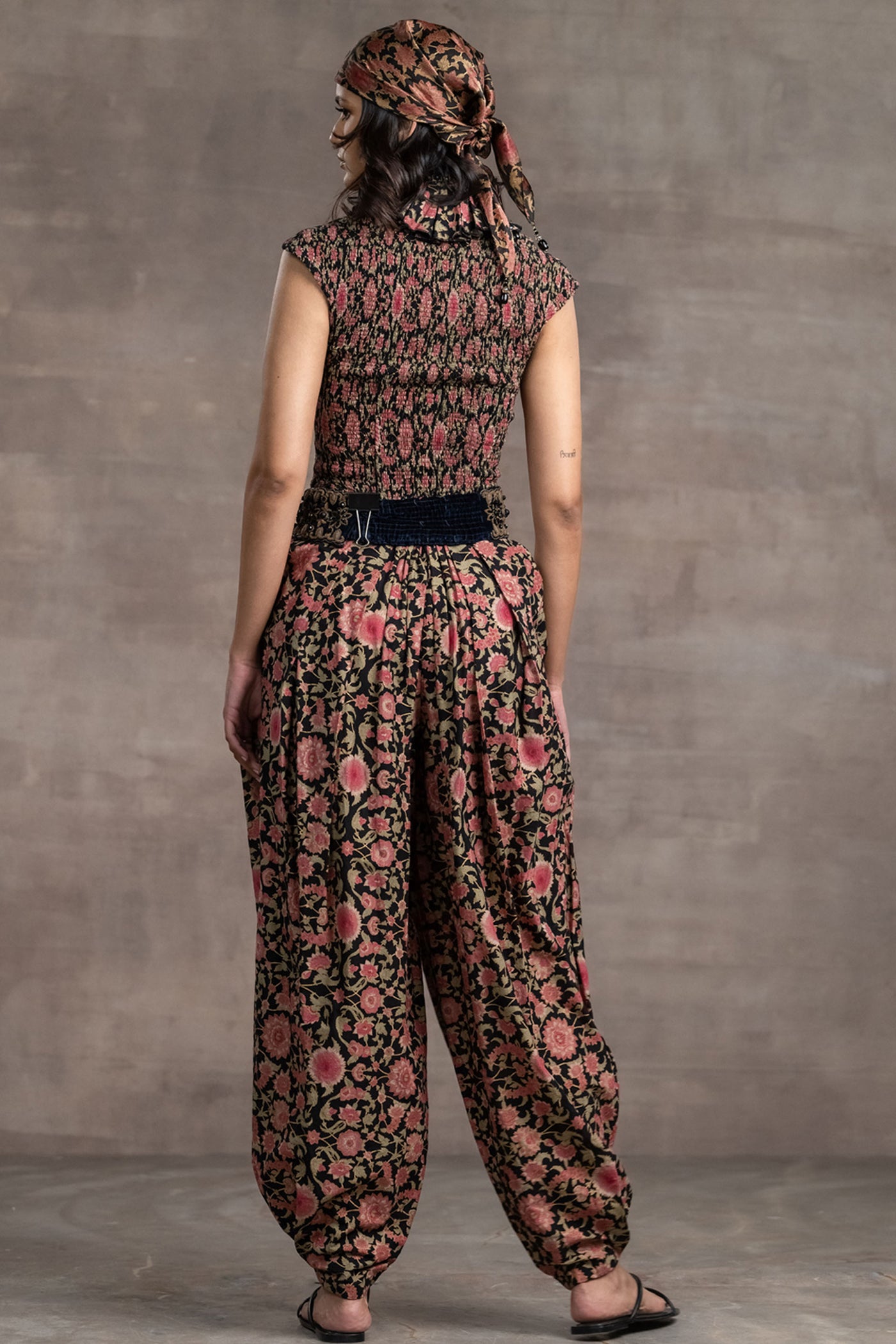 Tarun Tahilian Floral Printed Blouse With Trouser black festive indian designer wear online shopping melange singapore