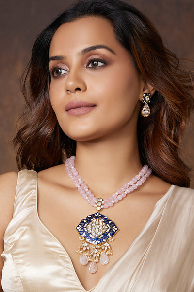 Joules By Radhika Pink Beaded Necklace Set With Royal Blue Enamalling Online Shopping Melange Singapore Indian Designer Wear