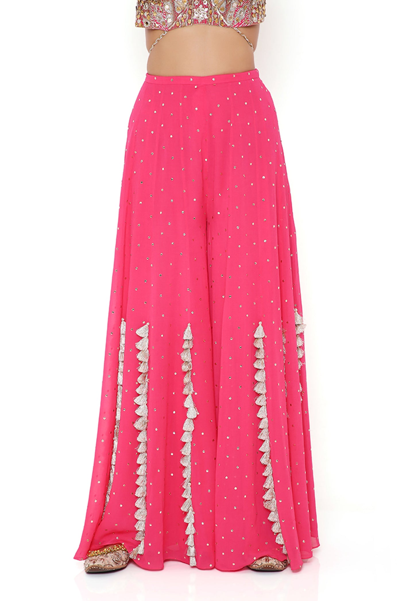 payal singhal Hot Pink Georgette Embroidered Choli With Mukaish Georgette Sharara And Mukaish Net Dupatta festive indian designer wear online shopping melange singapore