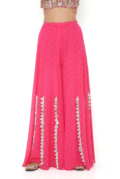 payal singhal Hot Pink Georgette Embroidered Choli With Mukaish Georgette Sharara And Mukaish Net Dupatta festive indian designer wear online shopping melange singapore
