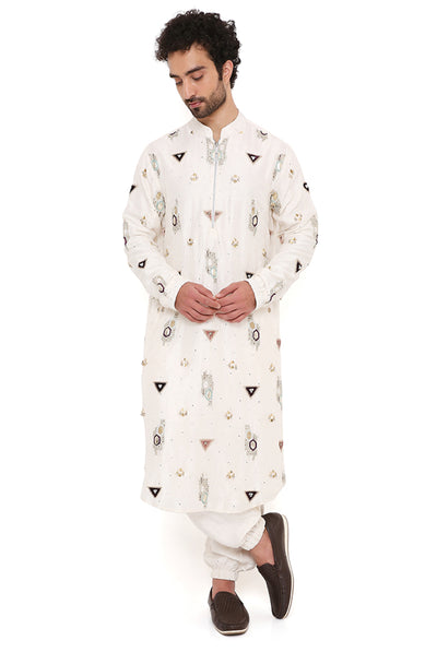 payal singhal menswear Off White Abla Silk Embroidered Bomber Kurta With Abla Silk Jogger Pants festive indian designer wear online shopping melange singapore