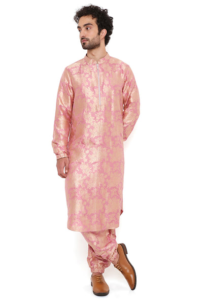 Payal singhal menswear Rose Pink Brocade Silk Bomber Kurta With Jogger Pants festive indian designer wear online shopping melange singapore