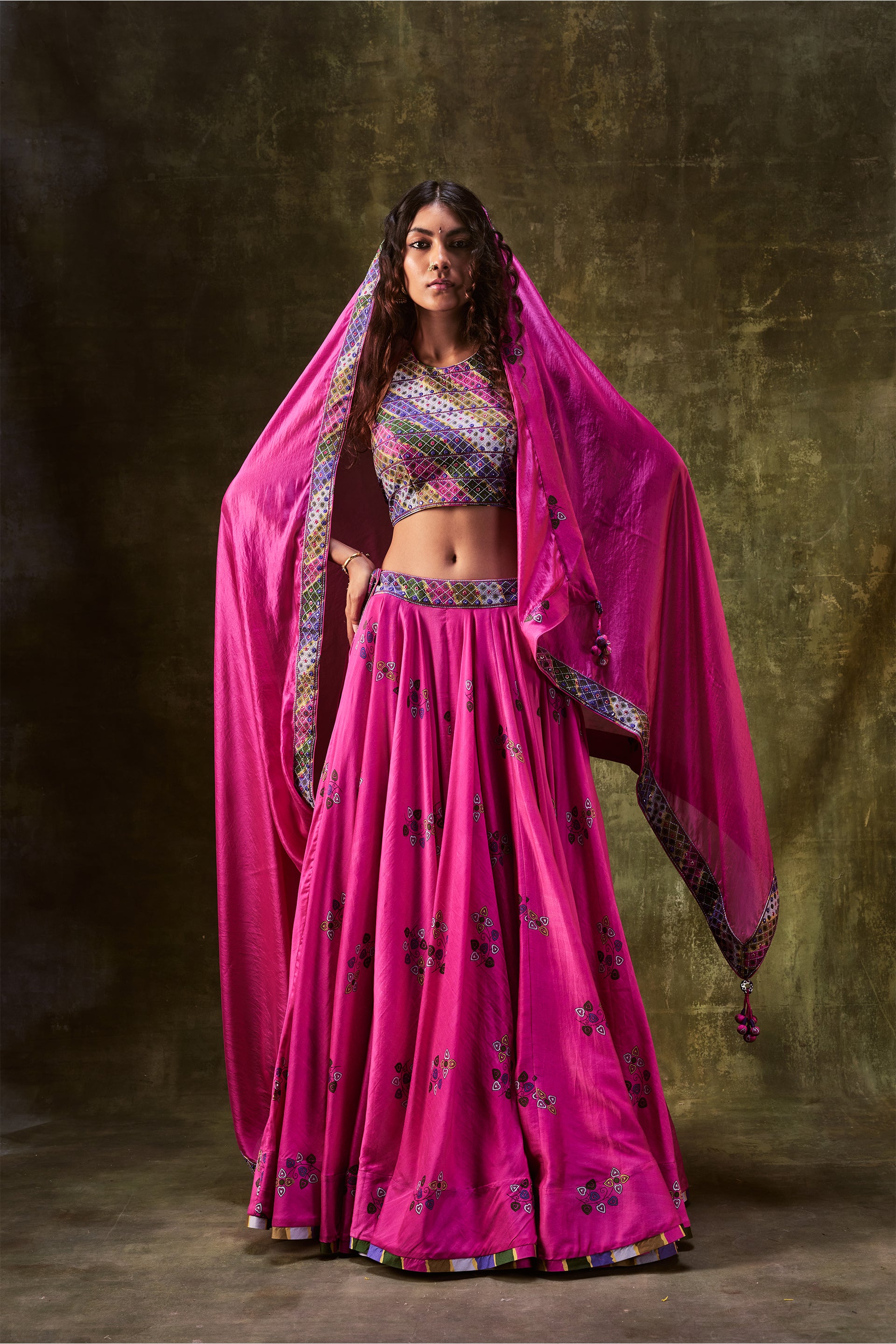 Indira Rani Pink Printed Lawn Lehenga Set main image 0