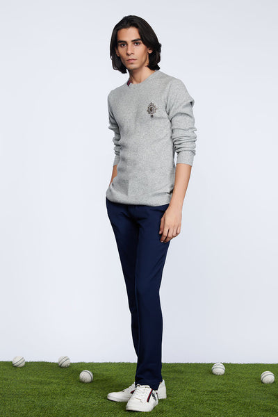 shantanu and nikhil menswear Grey Crested Sweater online shopping melange singapore indian designer wear