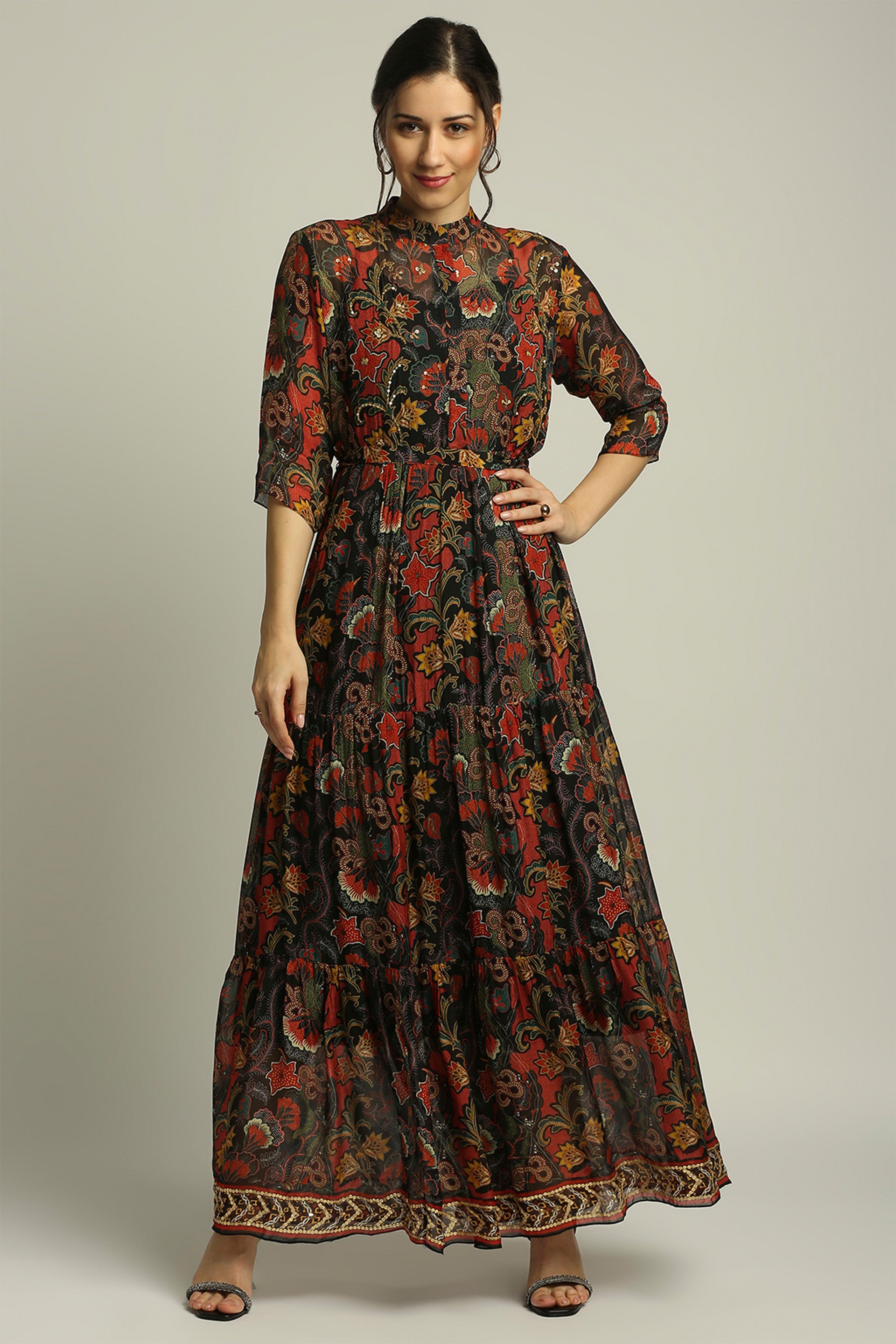 Soup By Sougat Paul Batik Printed Long Tiered Dress Soup By Sougat Paul Batik Printed Long Tiered Dress