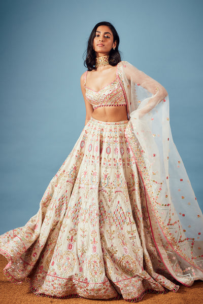 tamanna punjabi kapoor Ivory Chanderi Mirror Lehenga Set festive Indian designer wear online shopping melange singapore