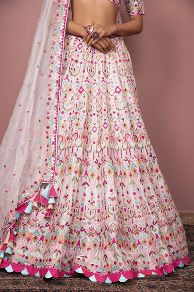 tamanna punjabi kapoor Pink Chanderi Lehenga Set With Pop Resham Colours festive Indian designer wear online shopping melange singapore