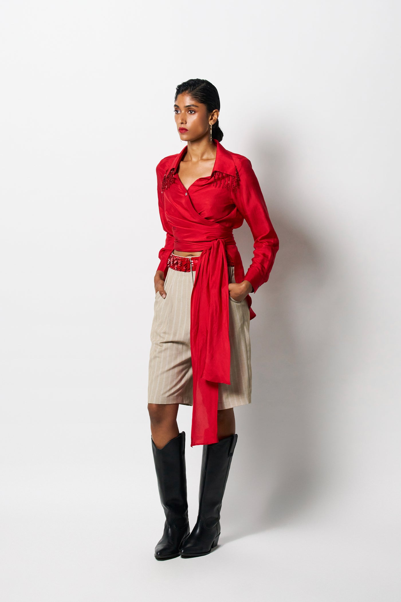 431-88 by Shweta Kapur Beaded Kim Shirt Indian designer wear online shopping melange singapore