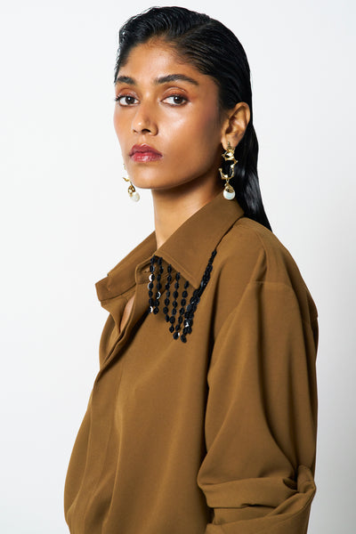 431-88 by Shweta Kapur Mocha Shirt Indian designer wear online shopping melange singapore
