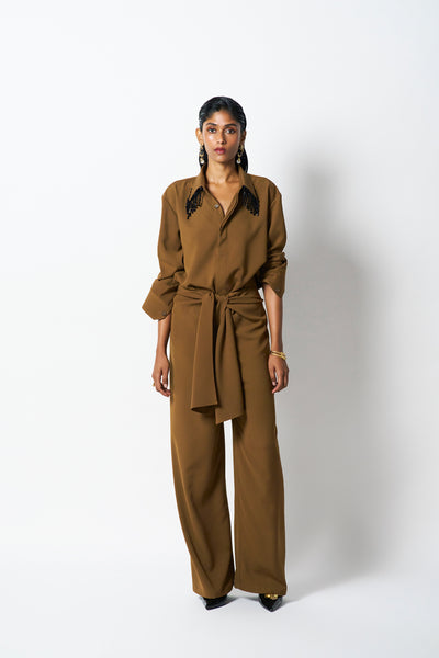 431-88 by Shweta Kapur Mocha Shirt Indian designer wear online shopping melange singapore
