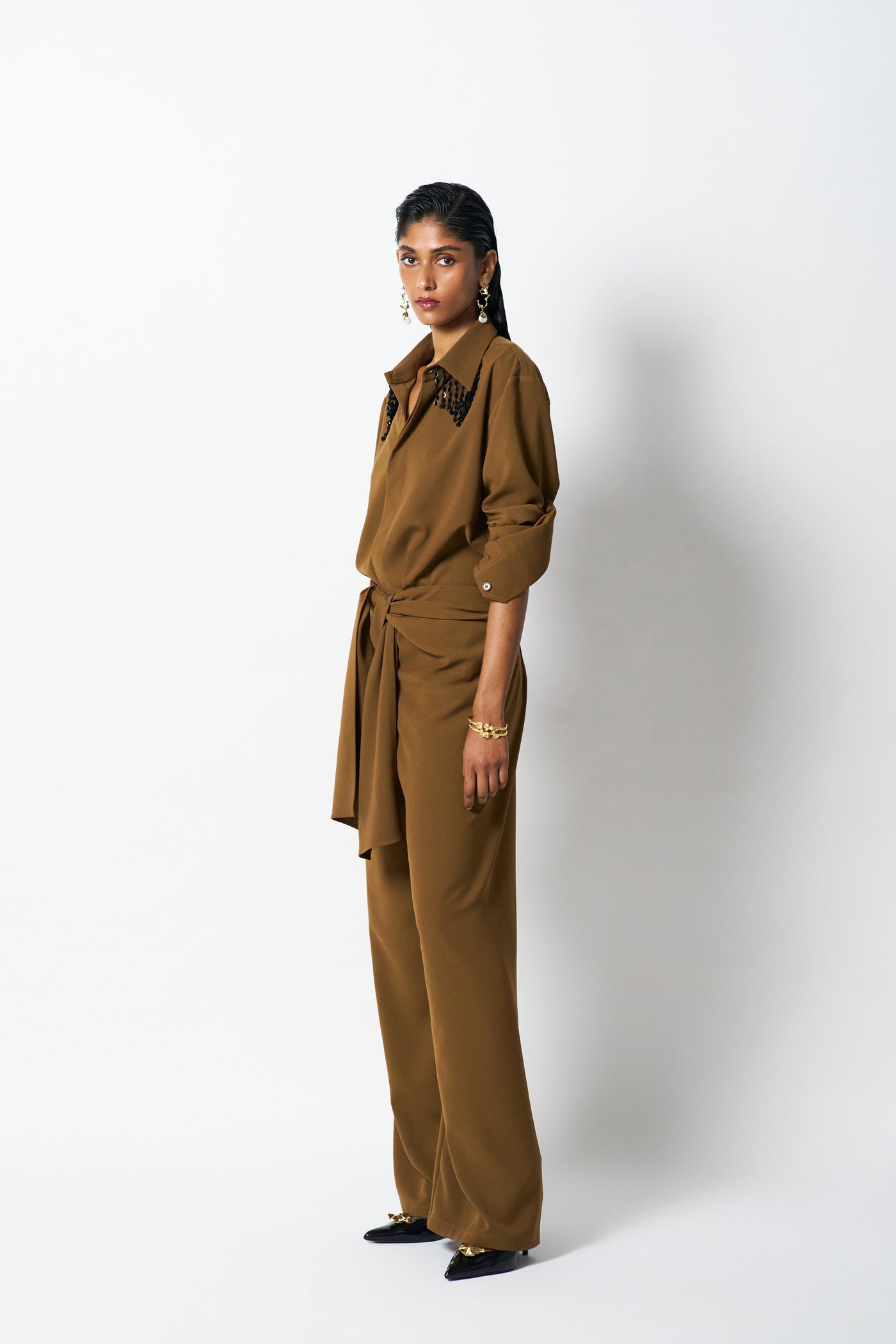 431-88 by Shweta Kapur Mocha Shirt Indian designer wear online shopping melange singapore
