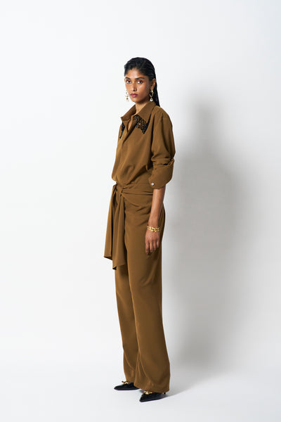 431-88 by Shweta Kapur Mocha Shirt Indian designer wear online shopping melange singapore

