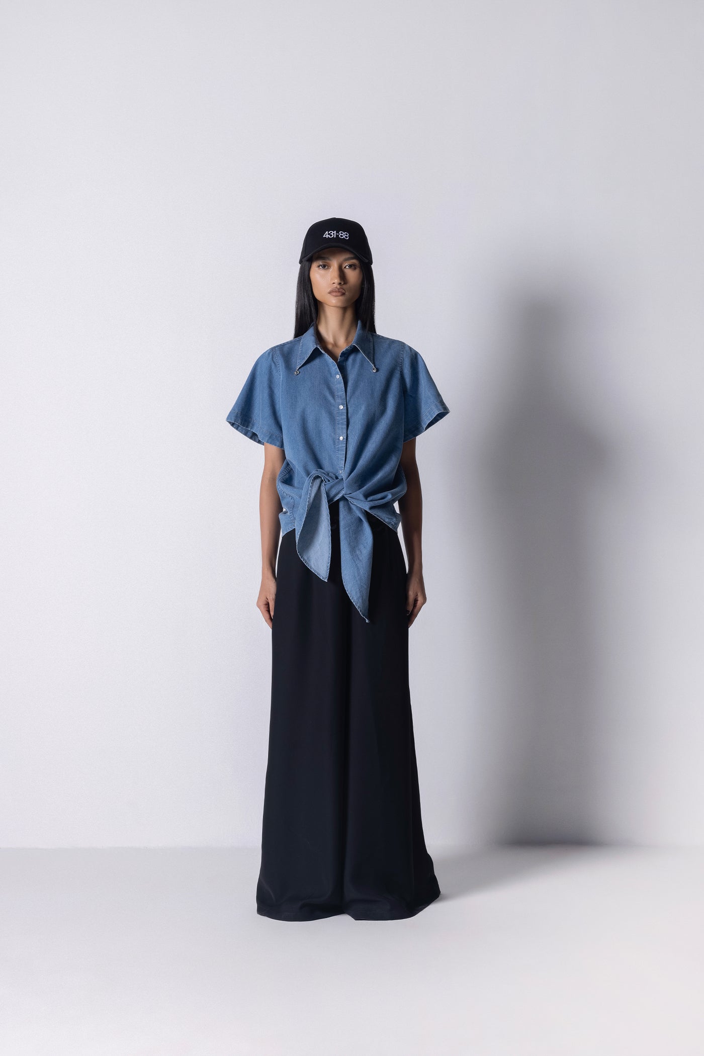 431-88 by Shweta Kapur Ak Denim Shirt indian designer wear online shopping melange singapore
