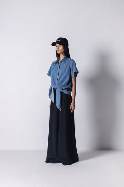 431-88 by Shweta Kapur Ak Denim Shirt indian designer wear online shopping melange singapore
