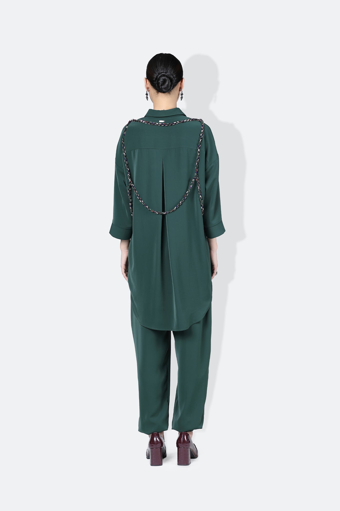 431-88 by Shweta Kapur Army Set With Cluster String Forest Green indian designer wear online shopping melange singapore