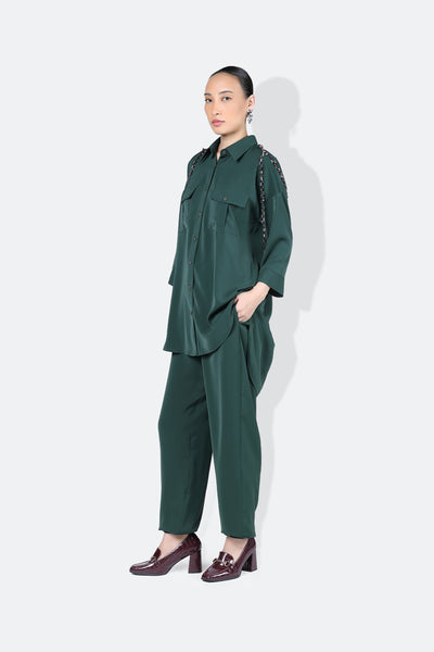 431-88 by Shweta Kapur Army Set With Cluster String Forest Green indian designer wear online shopping melange singapore