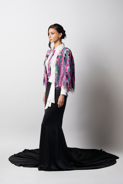 431-88 by Shweta Kapur Bead Fringe Cape Indian designer wear online shopping melange singapore