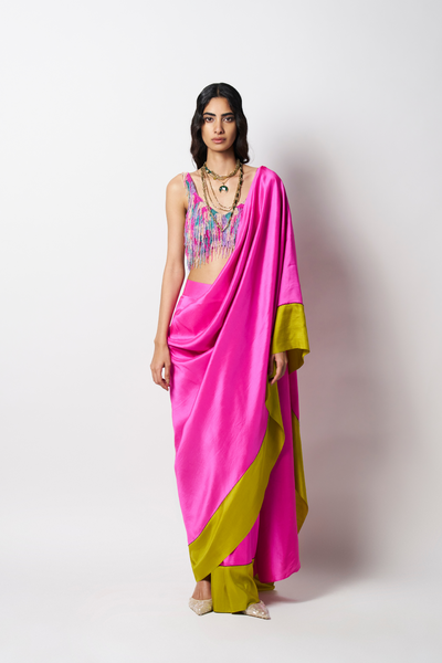 431-88 by Shweta Kapur Beaded Block Sari Indian designer wear online shopping melange singapore