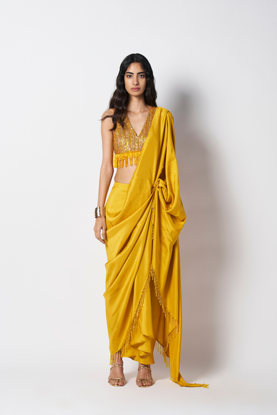 431-88 by Shweta Kapur Beaded Masai Godet Sari Indian designer wear online shopping melange singapore