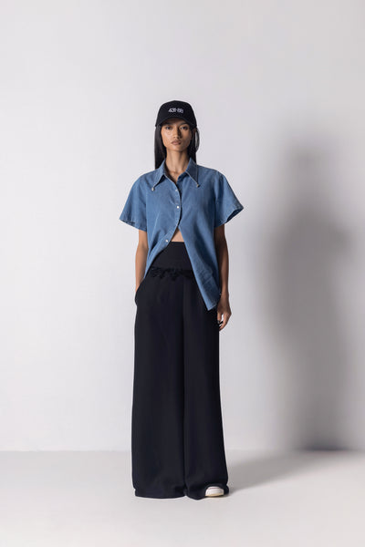 431-88 by Shweta Kapur Cass Denim Shirt indian designer wear online shopping melange singapore
